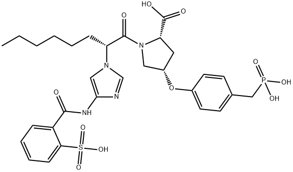 L-Proline, 1-[(2R)-1-oxo-2-[4-[(2-sulfobenzoyl)amino]-1H-imidazol-1-yl]octyl]-4-[4-(phosphonomethyl)phenoxy]-, (4S)- Struktur