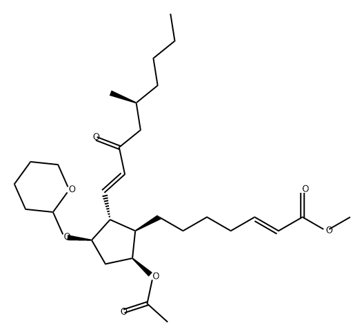 2-Heptenoic acid, 7-[(1R,2R,3R,5S)-5-(acetyloxy)-2-[(1E,5S)-5-methyl-3-oxo-1-nonen-1-yl]-3-[(tetrahydro-2H-pyran-2-yl)oxy]cyclopentyl]-, methyl ester, (2E)- Struktur