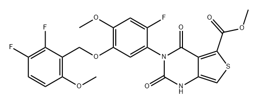 Thieno[3,4-d]pyrimidine-5-carboxylic acid, 3-[5-[(2,3-difluoro-6-methoxyphenyl)methoxy]-2-fluoro-4-methoxyphenyl]-1,2,3,4-tetrahydro-2,4-dioxo-, methyl ester Struktur