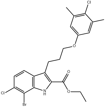 1H-Indole-2-carboxylic acid, 7-bromo-6-chloro-3-[3-(4-chloro-3,5-dimethylphenoxy)propyl]-, ethyl ester Struktur