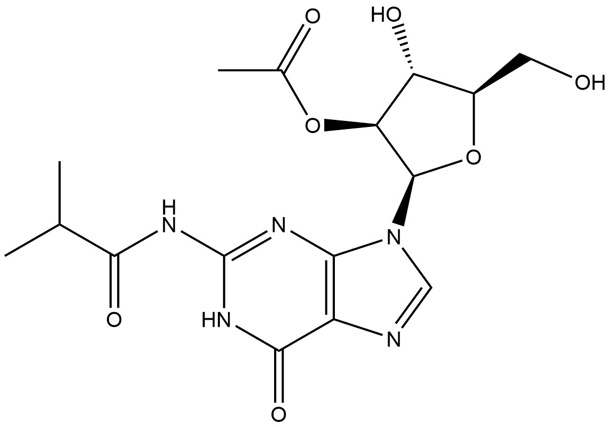 Propanamide, N-[9-(2-O-acetyl-β-D-arabinofuranosyl)-6,9-dihydro-6-oxo-1H-purin-2-yl]-2-methyl- Struktur