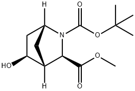 2-Azabicyclo[2.2.1]heptane-2,3-dicarboxylic acid, 5-hydroxy-, 2-(1,1-dimethylethyl) 3-methyl ester, (1R,3R,4R,5S)- Struktur