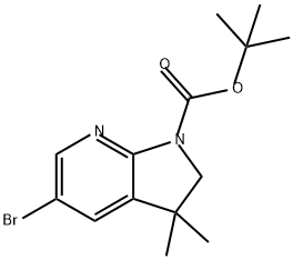 1H-Pyrrolo[2,3-b]pyridine-1-carboxylic acid, 5-bromo-2,3-dihydro-3,3-dimethyl-, 1,1-dimethylethyl ester Struktur