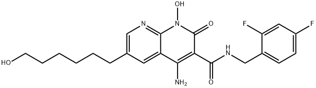 1,8-Naphthyridine-3-carboxamide, 4-amino-N-[(2,4-difluorophenyl)methyl]-1,2-dihydro-1-hydroxy-6-(6-hydroxyhexyl)-2-oxo- Struktur