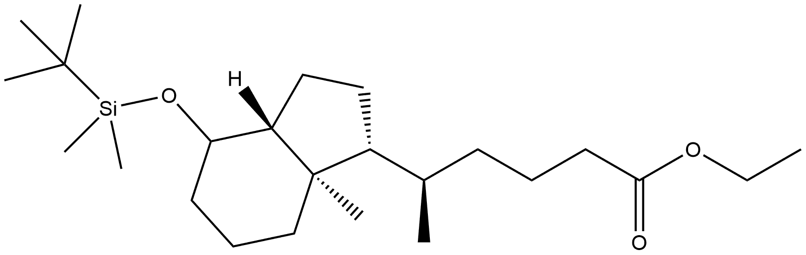 1H-Indene-1-pentanoic acid, 4-[[(1,1-dimethylethyl)dimethylsilyl]oxy]octahydro-δ,7a-dimethyl-, ethyl ester, (δR,1R,3aR,7aR)- Struktur