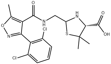 4-Thiazolidinecarboxylic acid, 2-[[[[3-(2,6-dichlorophenyl)-5-methyl-4-isoxazolyl]carbonyl]amino]methyl]-5,5-dimethyl-, (4R)- Struktur