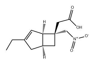 Bicyclo[3.2.0]hept-3-ene-6-acetic acid, 3-ethyl-6-(nitromethyl)-, (1R,5S,6S)- Struktur