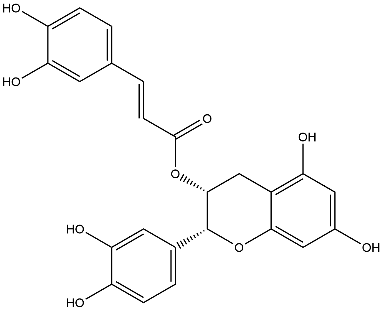 (2R,3R)-2-(3,4-Dihydroxyphenyl)-3,4-dihydro-5,7-dihydroxy-2H-1-benzopyran-3-yl (2E)-3-(3,4-dihydroxyphenyl)-2-propenoate Struktur