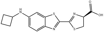 4-Thiazolecarboxylic acid, 2-[6-(cyclobutylamino)-2-benzothiazolyl]-4,5-dihydro-, (4S)- Struktur