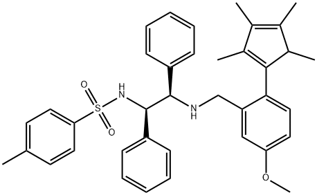 Benzenesulfonamide, N-[(1R,2R)-2-[[[5-methoxy-2-(2,3,4,5-tetramethyl-1,3-cyclopentadien-1-yl)phenyl]methyl]amino]-1,2-diphenylethyl]-4-methyl- Struktur