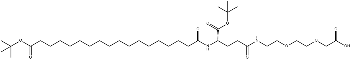 3,6-Dioxa-9,14-diazadotriacontanedioic acid, 13-[(1,1-dimethylethoxy)carbonyl]-10,15-dioxo-, 32-(1,1-dimethylethyl) ester, (13S)- Struktur