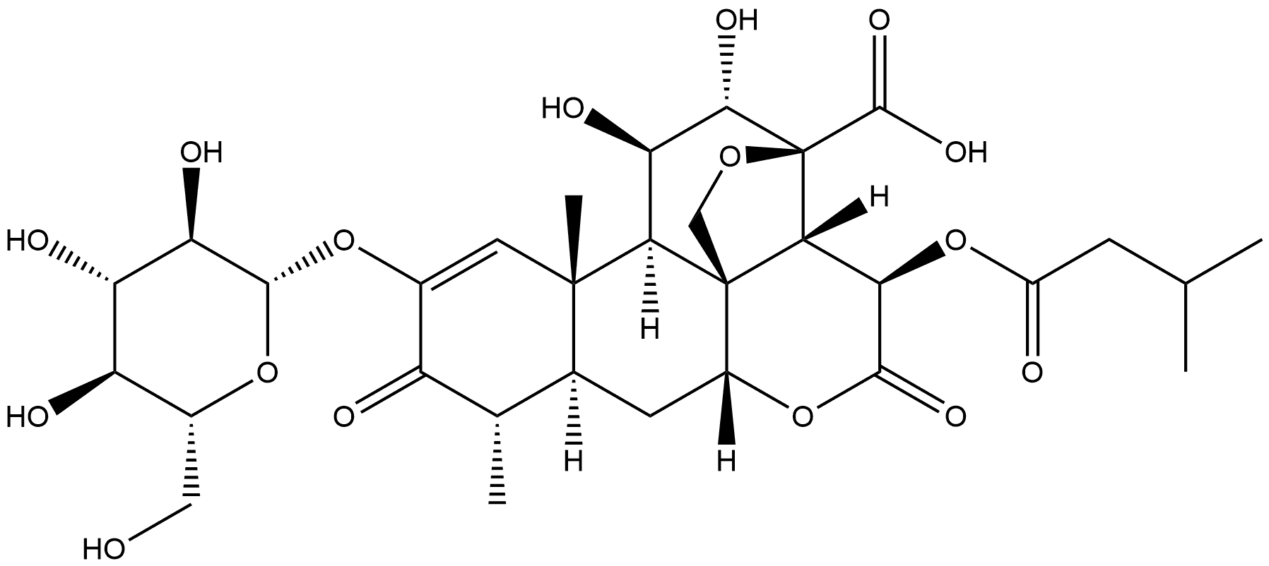 Picras-1-en-21-oic acid, 13,20-epoxy-2-(β-D-glucopyranosyloxy)-11,12-dihydroxy-15-(3-methyl-1-oxobutoxy)-3,16-dioxo-, (11β,12α,15β)-