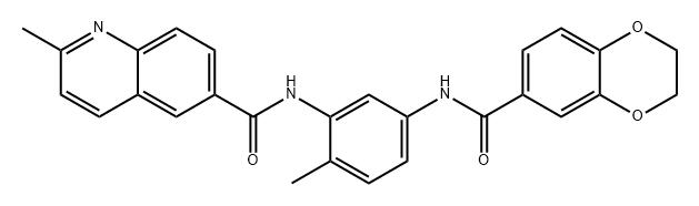 6-Quinolinecarboxamide, N-[5-[[(2,3-dihydro-1,4-benzodioxin-6-yl)carbonyl]amino]-2-methylphenyl]-2-methyl- Struktur