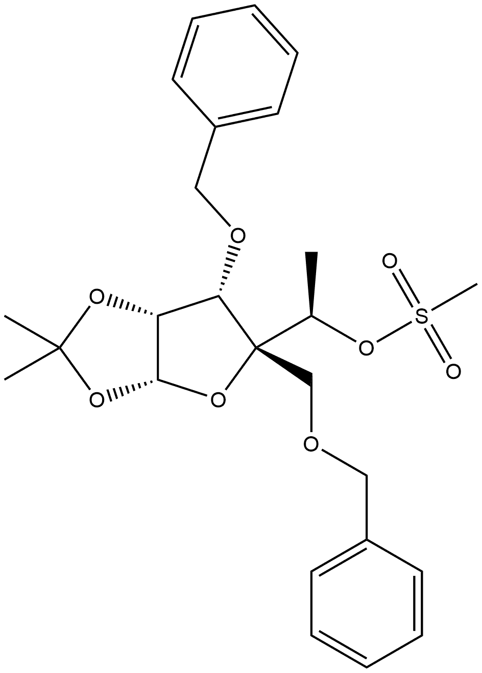 α-D-Gulofuranose, 6-deoxy-1,2-O-(1-methylethylidene)-4-C-[(phenylmethoxy)methyl]-3-O-(phenylmethyl)-, 5-methanesulfonate Struktur