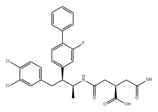 Butanedioic acid, [2-[[(1S,2S)-3-(3,4-dichlorophenyl)-2-(2-fluoro[1,1'-biphenyl]-4-yl)-1-methylpropyl]amino]-2-oxoethyl]-, (2S)- (9CI) Struktur