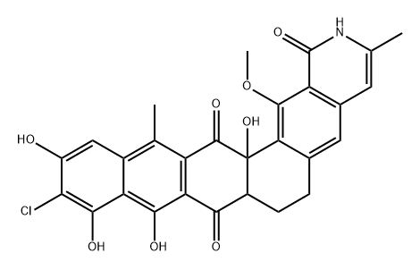 Naphthaceno[2,1-g]isoquinoline-1,8,15(2H)-trione, 11-chloro-6,7,7a,15a-tetrahydro-9,10,12,15a-tetrahydroxy-16-methoxy-3,14-dimethyl- (9CI) Struktur