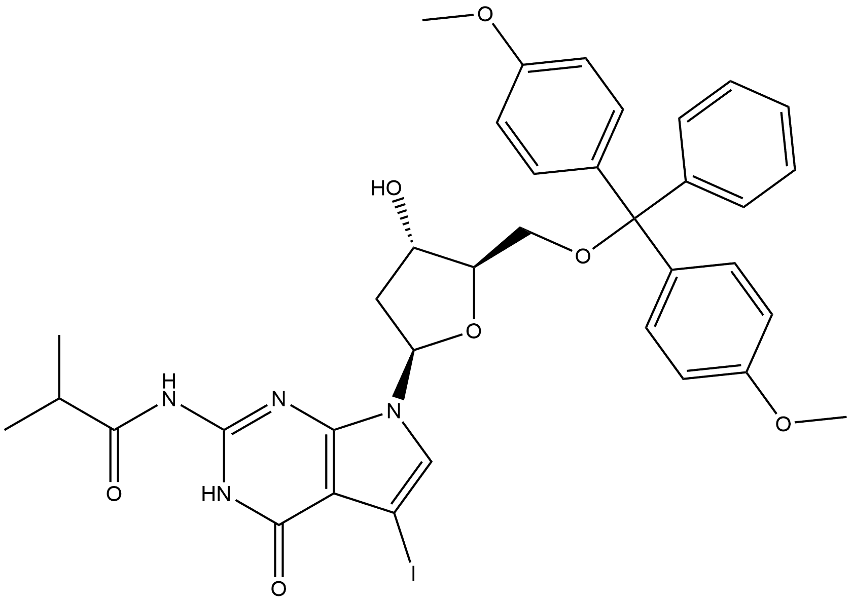 5'-O-DMT-N2-iBu-7-iodo-7-deaza-2'-deoxyguanosine Struktur