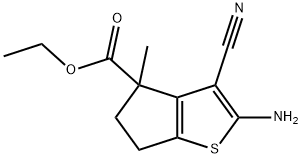 4H-Cyclopenta[b]thiophene-4-carboxylic acid, 2-amino-3-cyano-5,6-dihydro-4-methyl-, ethyl ester Struktur