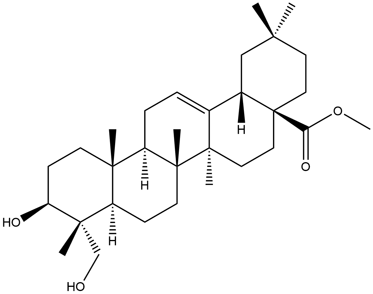 Olean-12-en-28-oic acid, 3,23-dihydroxy-, methyl ester, (3β,4α)- Struktur