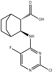 Bicyclo[2.2.2]octane-2-carboxylic acid, 3-[(2-chloro-5-fluoro-4-pyrimidinyl)amino]-, (2S,3S)- Struktur