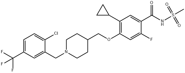 Benzamide, 4-[[1-[[2-chloro-5-(trifluoromethyl)phenyl]methyl]-4-piperidinyl]methoxy]-5-cyclopropyl-2-fluoro-N-(methylsulfonyl)- Struktur