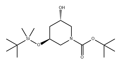 1-Piperidinecarboxylic acid, 3-[[(1,1-dimethylethyl)dimethylsilyl]oxy]-5-hydroxy-, 1,1-dimethylethyl ester, (3S,5S)- Struktur