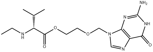 D-Valine, N-ethyl-, 2-[(2-amino-1,6-dihydro-6-oxo-9H-purin-9-yl)methoxy]ethyl ester Struktur