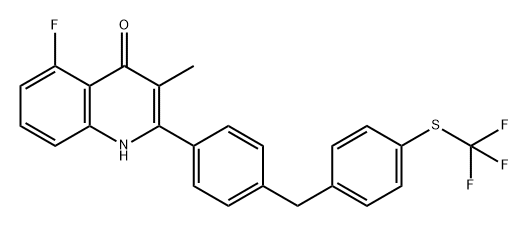 4(1H)-Quinolinone, 5-fluoro-3-methyl-2-[4-[[4-[(trifluoromethyl)thio]phenyl]methyl]phenyl]- Struktur