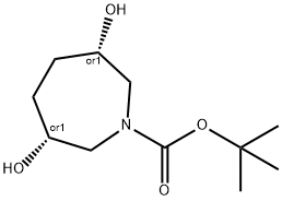 1H-Azepine-1-carboxylic acid, hexahydro-3,6-dihydroxy-, 1,1-dimethylethyl ester, (3R,6S)-rel- Struktur