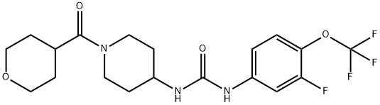 Urea, N-[3-fluoro-4-(trifluoromethoxy)phenyl]-N'-[1-[(tetrahydro-2H-pyran-4-yl)carbonyl]-4-piperidinyl]- Struktur