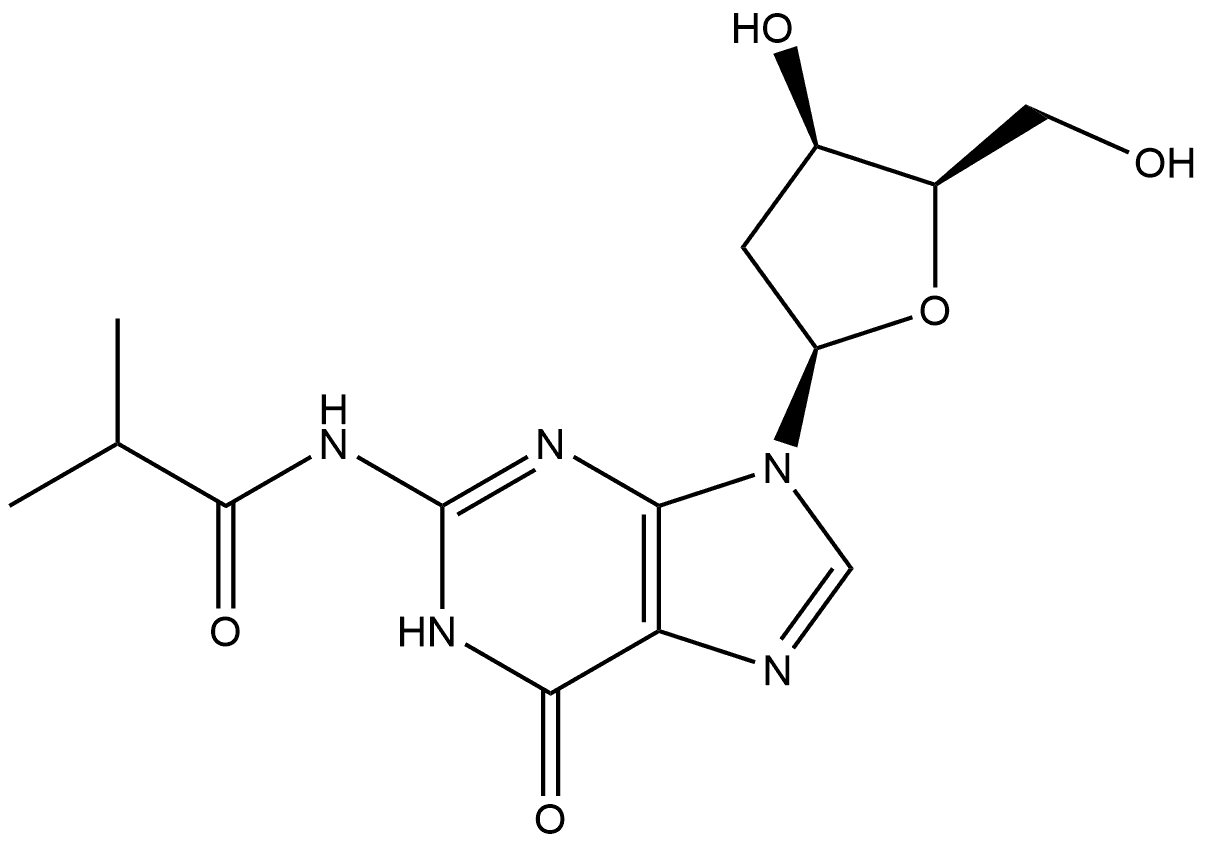 Propanamide, N-[9-(2-deoxy-β-D-threo-pentofuranosyl)-6,9-dihydro-6-oxo-1H-purin-2-yl]-2-methyl- Struktur