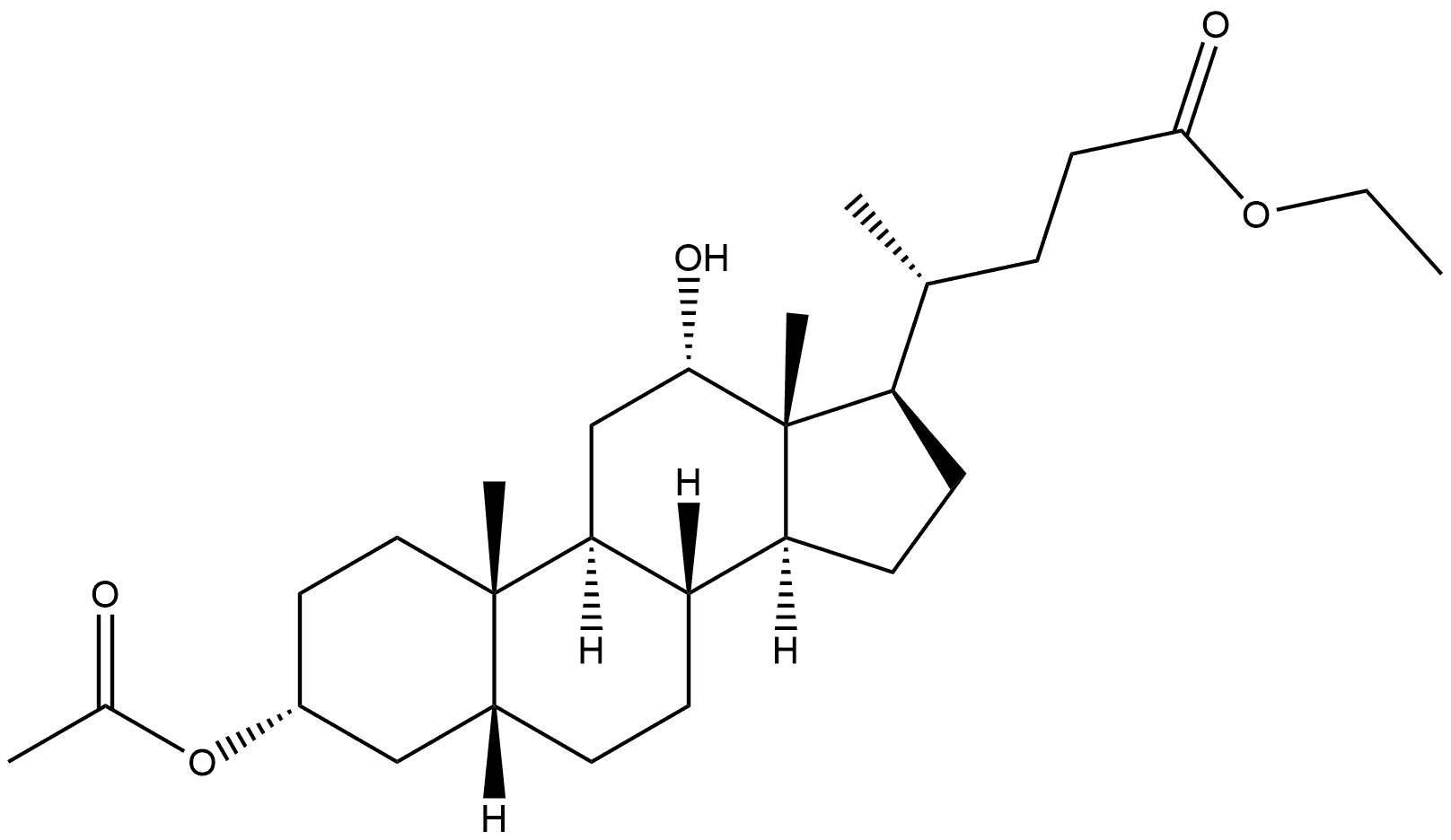 Cholan-24-oic acid, 3-(acetyloxy)-12-hydroxy-, ethyl ester, (3α,5β,12α)- Struktur