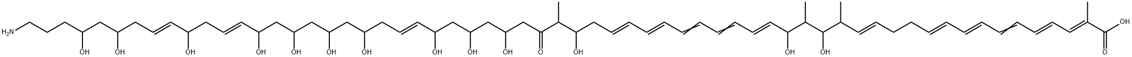 2,4,6,8,10,14,20,22,24,26,28,40,50,54-Dohexacontatetradecaenoic acid, 62-amino-17,19,31,35,37,39,43,45,47,49,53,57,59-tridecahydroxy-2,16,18,32-tetramethyl-33-oxo-, (2E,4E,8E,10E,14E,20E,26E,28E,40E,50E,54E)- Struktur