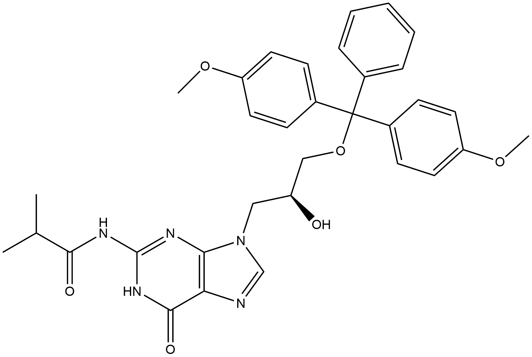 (S)-9-[3-(4,4’-Dime thoxytrityloxy)-2-hydroxypropyl]-N2-isobutyrylguanine Struktur