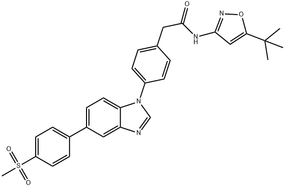 Benzeneacetamide, N-[5-(1,1-dimethylethyl)-3-isoxazolyl]-4-[5-[4-(methylsulfonyl)phenyl]-1H-benzimidazol-1-yl]- Struktur