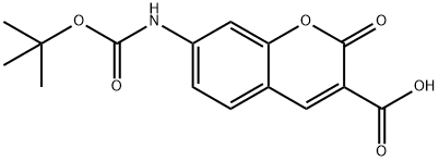 2H-1-Benzopyran-3-carboxylic acid, 7-[[(1,1-dimethylethoxy)carbonyl]amino]-2-oxo- Struktur