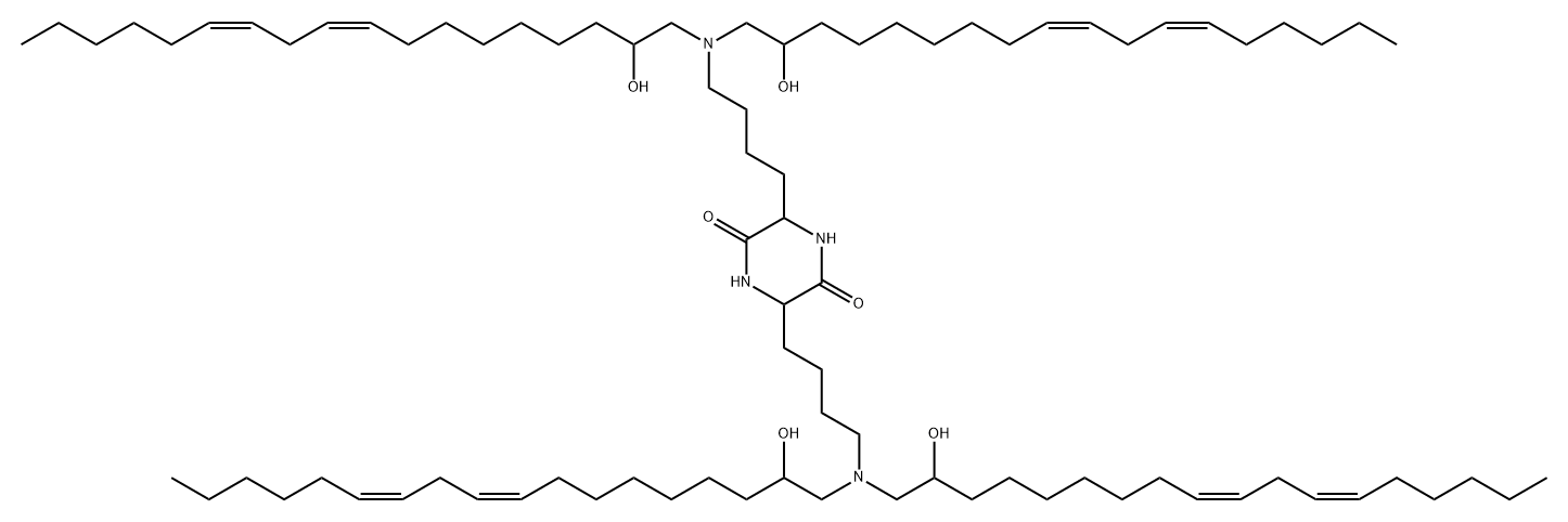 2,5-Piperazinedione, 3,6-bis[4-[bis[(9Z,12Z)-2-hydroxy-9,12-octadecadien-1-yl]amino]butyl]- Struktur