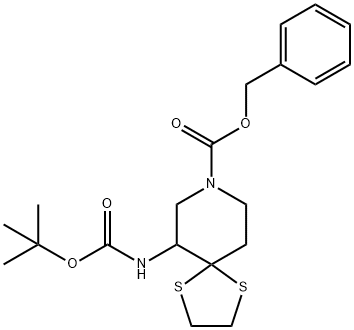 1,4-Dithia-8-azaspiro[4.5]decane-8-carboxylic acid, 6-[[(1,1-dimethylethoxy)carbonyl]amino]-, phenylmethyl ester Struktur