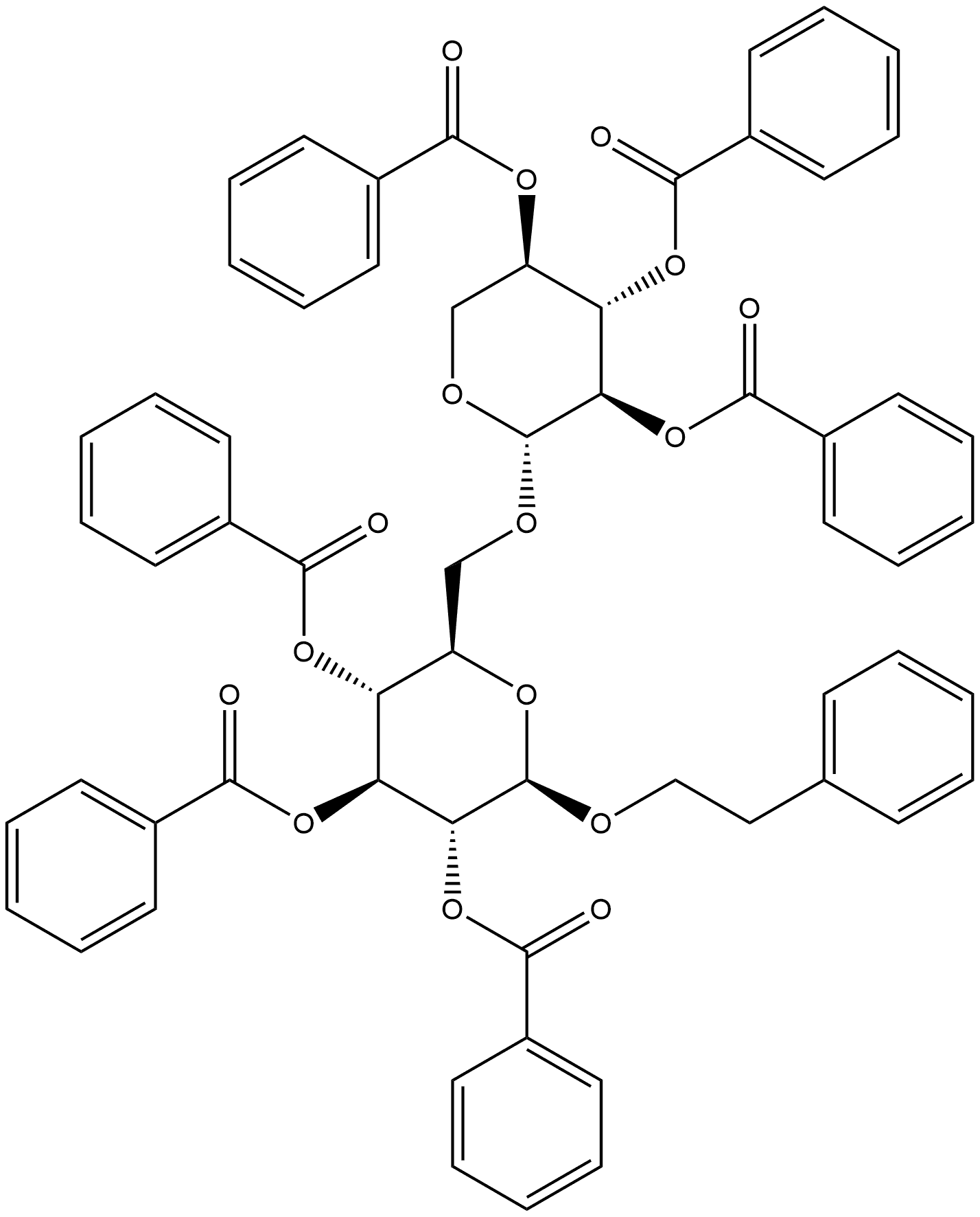 β-D-Glucopyranoside, 2-phenylethyl 6-O-(2,3,4-tri-O-benzoyl-β-D-xylopyranosyl)-, tribenzoate (9CI) Struktur