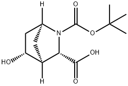 2-Azabicyclo[2.2.1]heptane-2,3-dicarboxylic acid, 5-hydroxy-, 2-(1,1-dimethylethyl) ester, (1S,3S,4S,5R)- Struktur