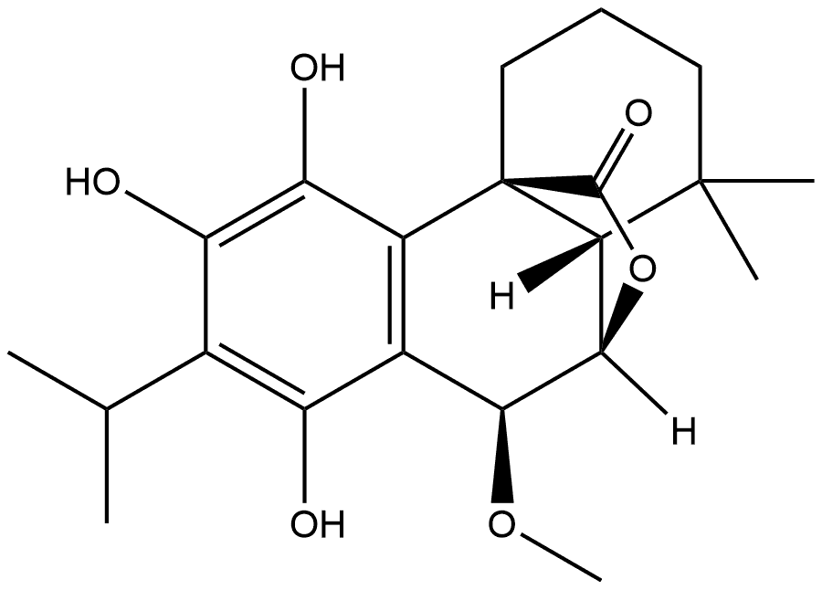 2H-10,4a-(Epoxymethano)phenanthren-12-one, 1,3,4,9,10,10a-hexahydro-5,6,8-trihydroxy-9-methoxy-1,1-dimethyl-7-(1-methylethyl)-, [4aR-(4aα,9β,10α,10aβ)]- (9CI) Struktur