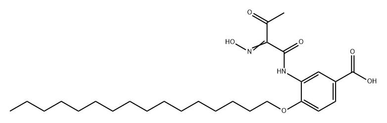 Benzoic acid, 4-(hexadecyloxy)-3-[[2-(hydroxyimino)-1,3-dioxobutyl]amino]- Struktur