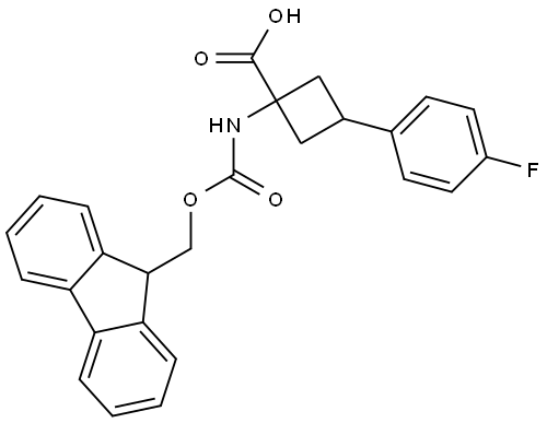 1-((((9H-fluoren-9-yl)methoxy)carbonyl)amino)-3-(4-fluorophenyl)cyclobutane-1-carboxylic acid Struktur