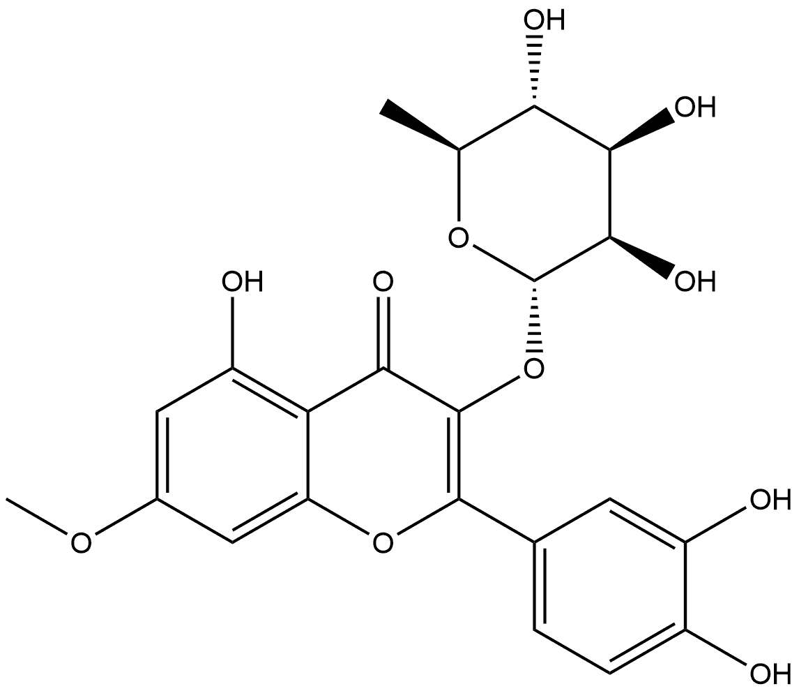 4H-1-Benzopyran-4-one, 3-[(6-deoxy-α-L-mannopyranosyl)oxy]-2-(3,4-dihydroxyphenyl)-5-hydroxy-7-methoxy- Struktur