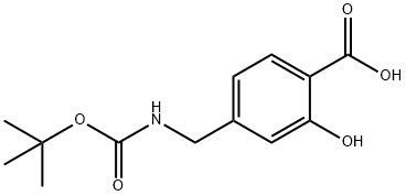 Benzoic acid, 4-[[[(1,1-dimethylethoxy)carbonyl]amino]methyl]-2-hydroxy- Struktur