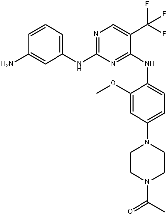 Ethanone, 1-[4-[4-[[2-[(3-aminophenyl)amino]-5-(trifluoromethyl)-4-pyrimidinyl]amino]-3-methoxyphenyl]-1-piperazinyl]- Struktur