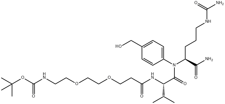 L-Ornithinamide, N-(13,13-dimethyl-1,11-dioxo-4,7,12-trioxa-10-azatetradec-1-yl)-L-valyl-N5-(aminocarbonyl)-N-[4-(hydroxymethyl)phenyl]- Struktur