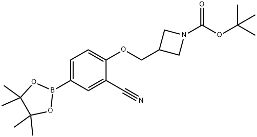 tert-Butyl 3-((2-cyano-4-(4,4,5,5-tetramethyl-1,3,2-dioxaborolan-2-yl)phenoxy)methyl)azetidine-1-carboxylate Struktur