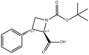 rac-(2R,3R)-1-[(tert-butoxy)carbonyl]-3-phenylazetidine-2-carboxylic acid, trans Struktur