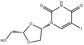 2,4(1H,3H)-Pyrimidinedione, 1-[(2S,4S)-2-(hydroxymethyl)-1,3-dioxolan-4-yl]-5-iodo- Struktur